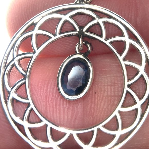 Blue Sapphire .93ct Platinum Finish Solid 925 Sterling Silver Pendant - Picture 3 of 7